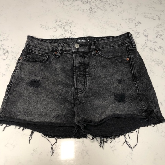 Old Navy Pants - Old Navy Women's Distressed Black Jean Shorts High Rise Size 8